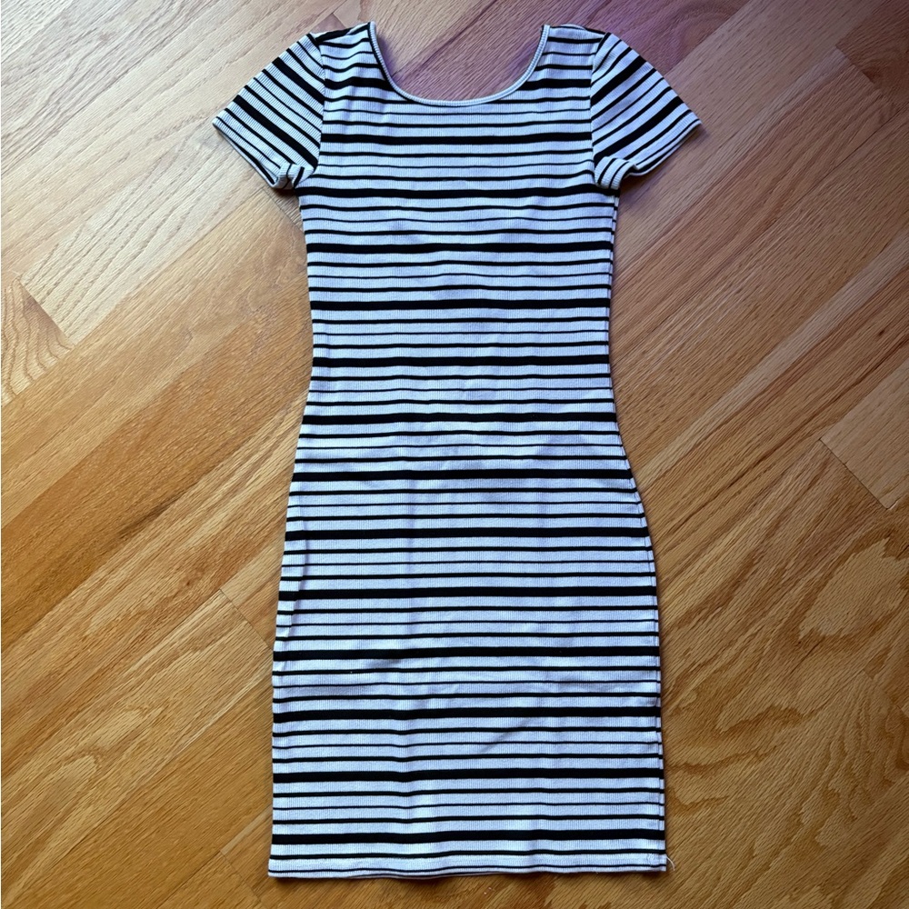 Billabong Black and Cream Striped Mini Dress